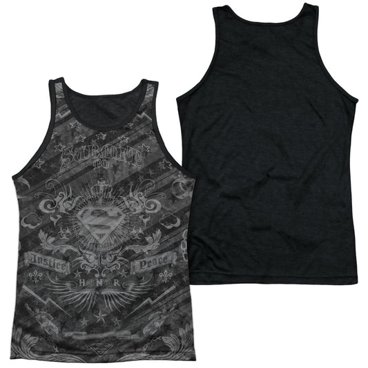 Superman - Submit - Adult Poly Tank Top Black Back - White