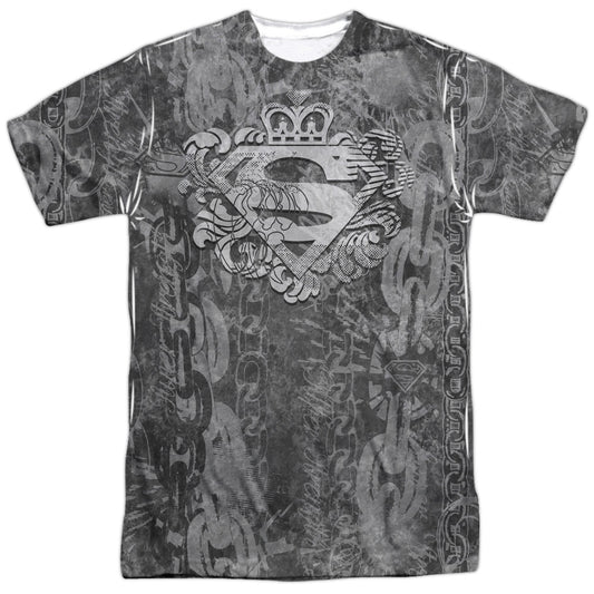 Superman - Unchain The King -  Short Sleeve Adult 100% Poly Crew - White T-shirt
