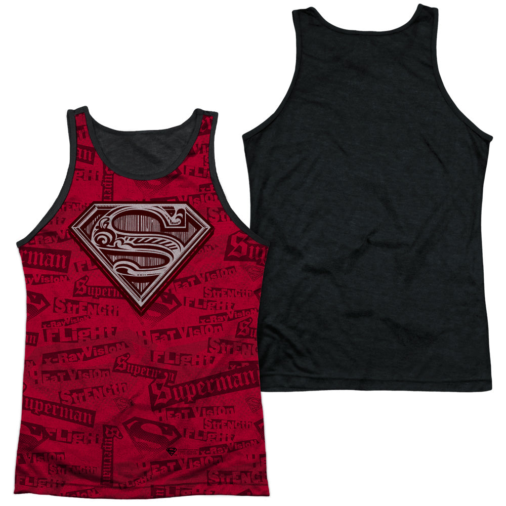 Superman - Super Powers - Adult Poly Tank Top Black Back - White