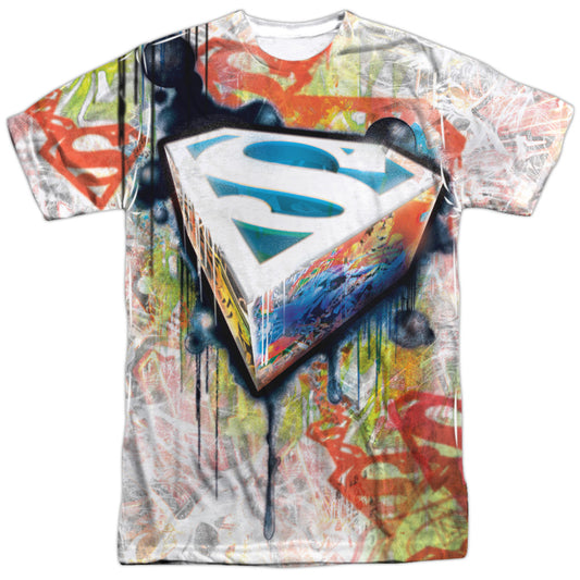 Superman - Urban Shields -  Short Sleeve Adult 100% Poly Crew - White T-shirt