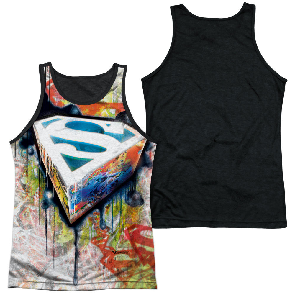 Superman - Urban Shields - Adult Poly Tank Top Black Back - White