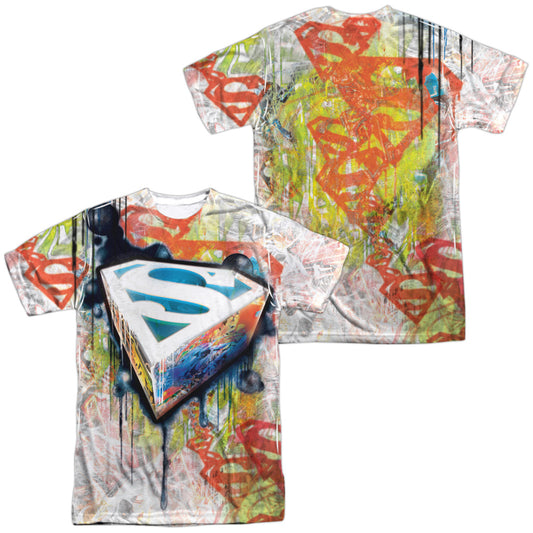Superman - Urban Shields (Front/back Print) -  Short Sleeve Adult 100% Poly Crew - White T-shirt