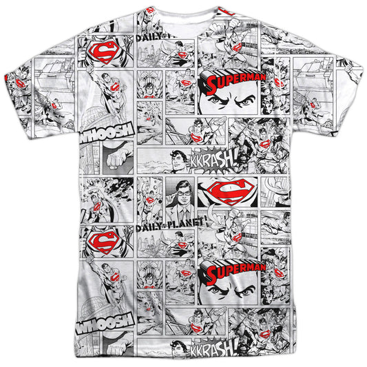 Superman - Comic Page All Over -  Short Sleeve Adult 100% Poly Crew - White T-shirt