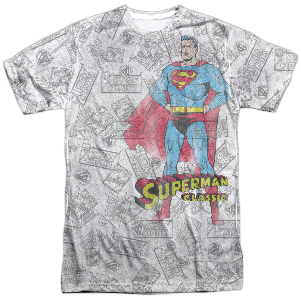 Superman - Classic -  Short Sleeve Adult 100% Poly Crew - White T-shirt