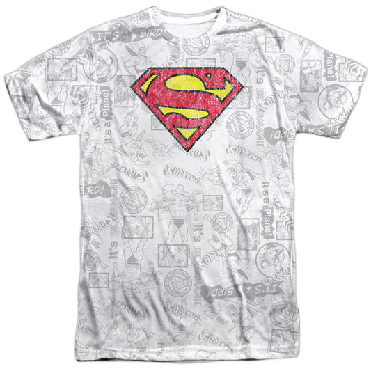 Superman - Classic Repeat -  Short Sleeve Adult 100% Poly Crew - White T-shirt