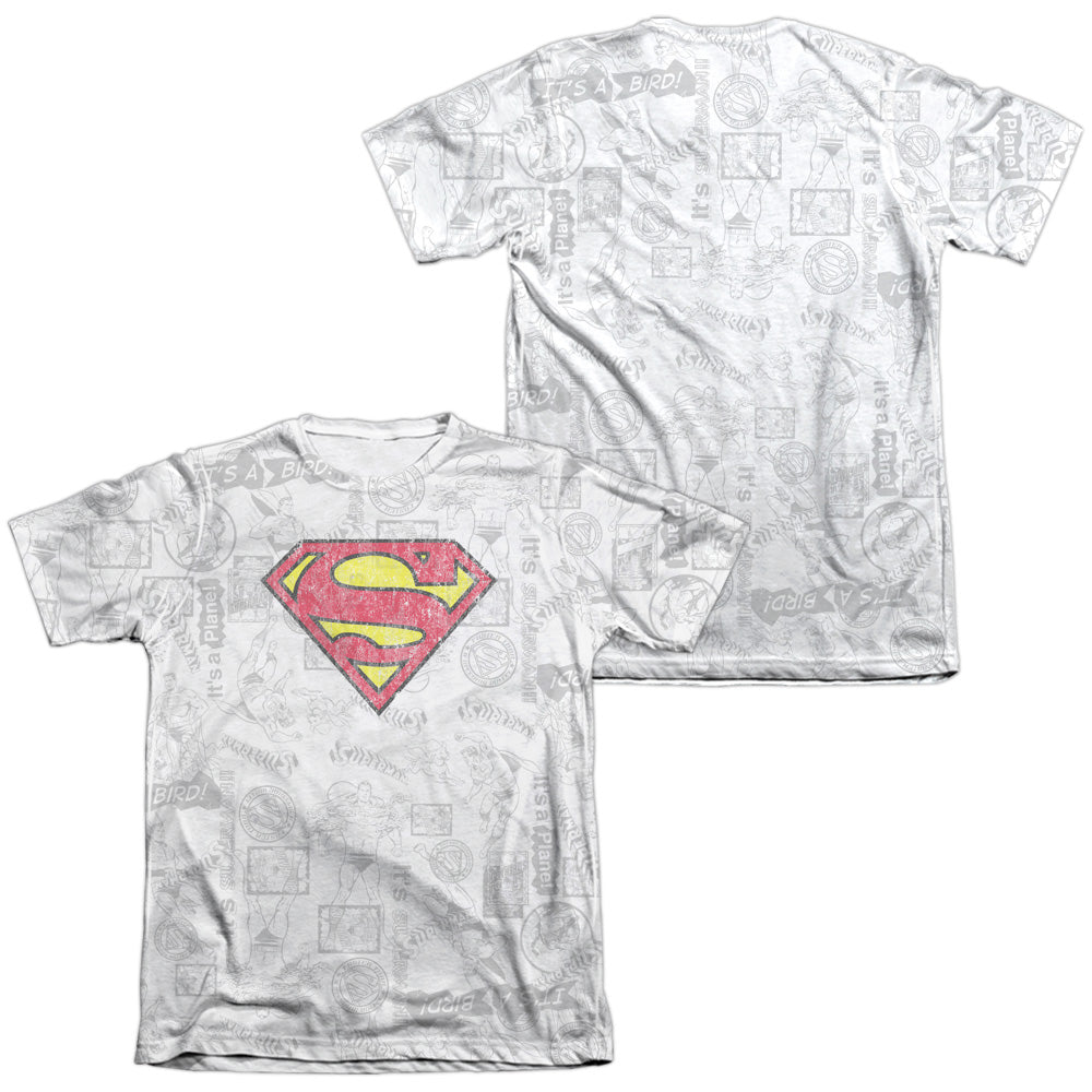 Superman - Classic Repeat (Front/back Print) - Adult 65/35 Poly/cotton Short Sleeve Tee - White T-shirt