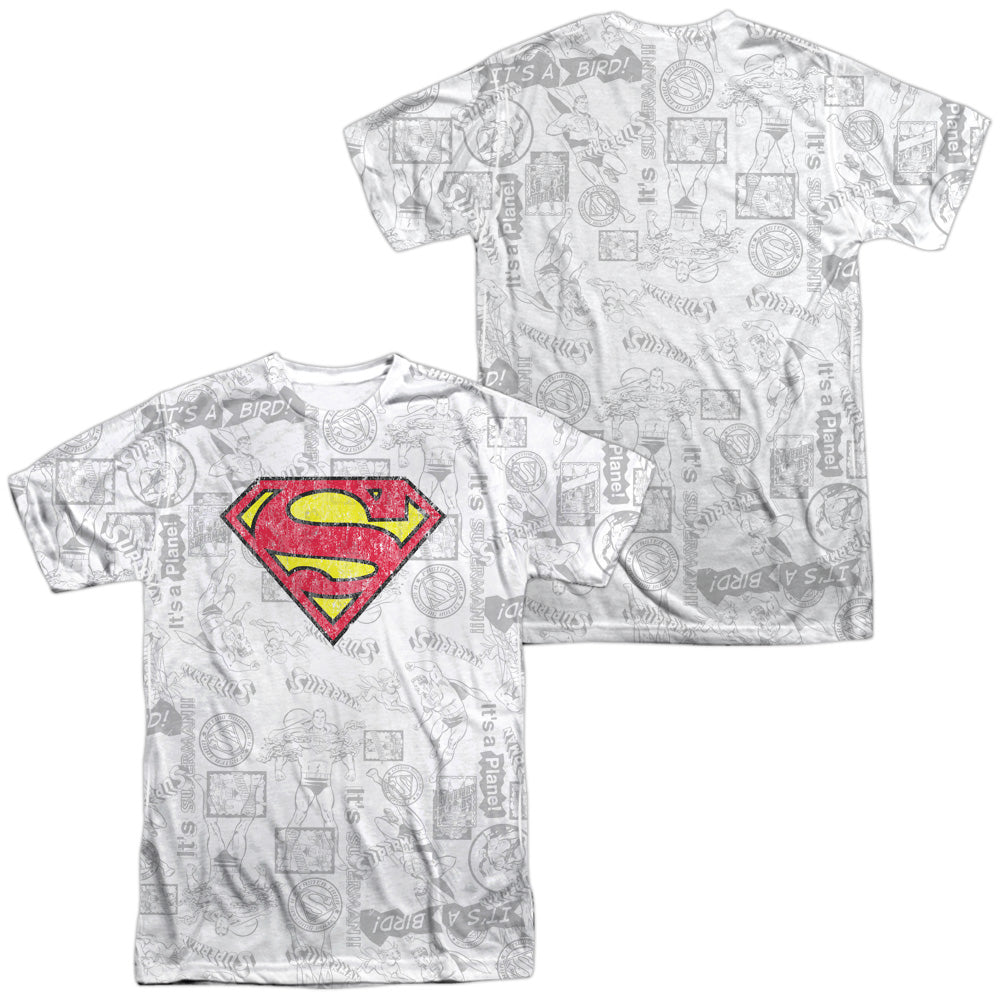Superman - Classic Repeat (Front/back Print) -  Short Sleeve Adult 100% Poly Crew - White T-shirt