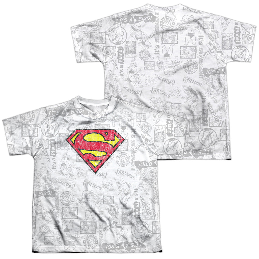 Superman - Classic Repeat - Short Sleeve Youth Poly Crew - White T-shirt