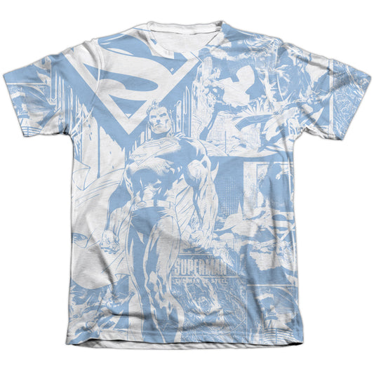 Superman - Man Of Steel Collage - Adult 65/35 Poly/cotton Short Sleeve Tee - White T-shirt