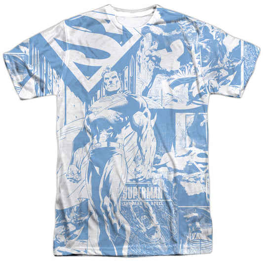 Superman - Man Of Steel Collage -  Short Sleeve Adult 100% Poly Crew - White T-shirt