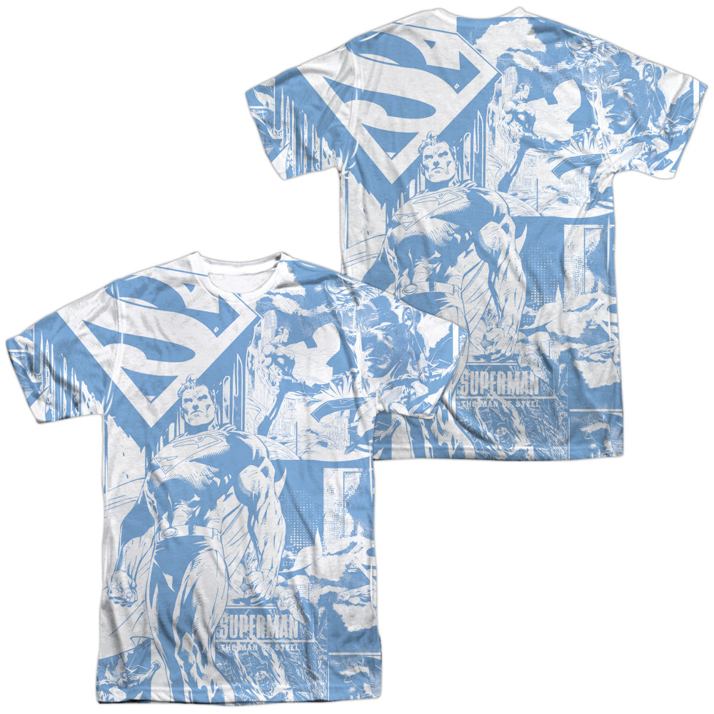 Superman - Man Of Steel Collage (Front/back Print) -  Short Sleeve Adult 100% Poly Crew - White T-shirt