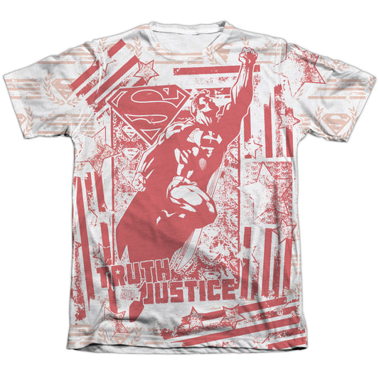Superman - Truth And Justice All Over - Adult 65/35 Poly/cotton Short Sleeve Tee - White T-shirt