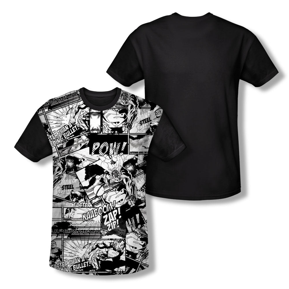 Superman - Comic Strips - Short Sleeve Adult White Front Black Back   - White T-shirt