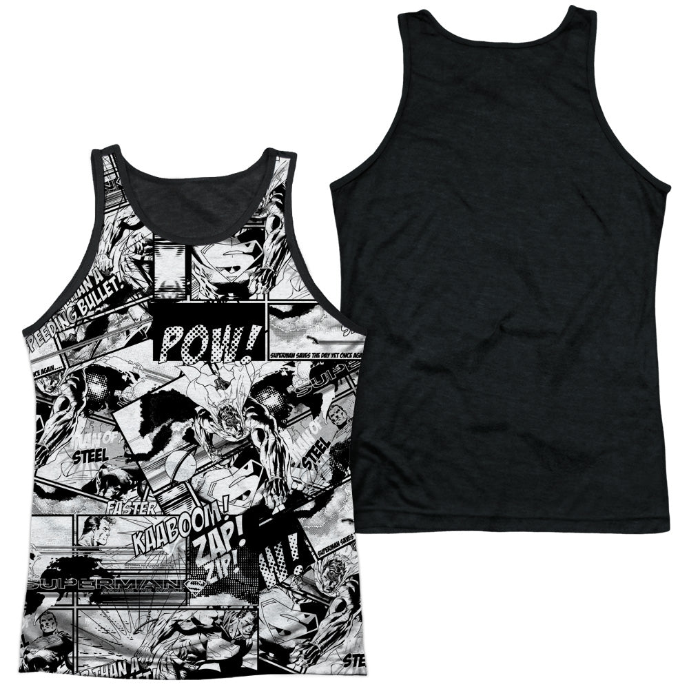 Superman - Comic Strips - Adult Poly Tank Top Black Back - White