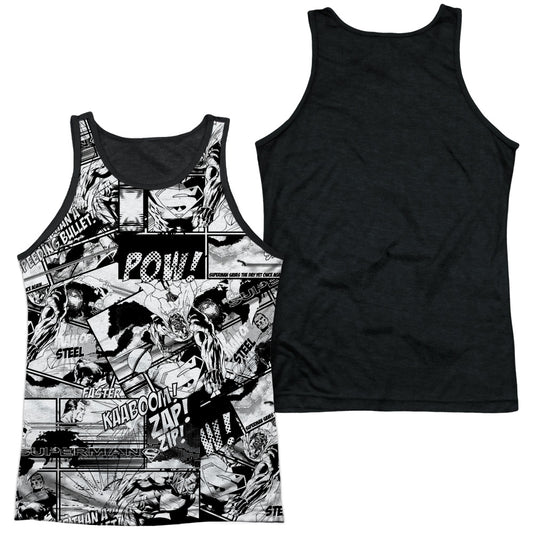 Superman - Comic Strips - Adult Poly Tank Top Black Back - White