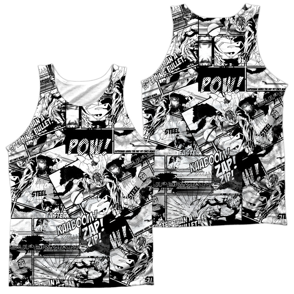 Superman - Comic Strips - Adult 100% Poly Tank Top - White