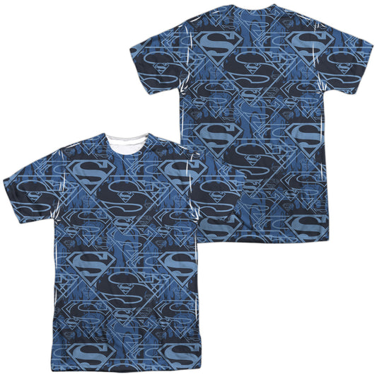 Superman - Shielded (Front/back Print) -  Short Sleeve Adult 100% Poly Crew - White T-shirt