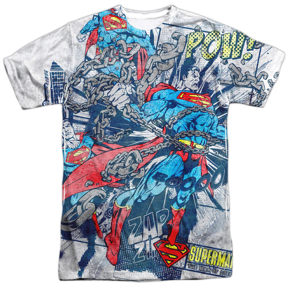 Superman - Break Free -  Short Sleeve Adult 100% Poly Crew - White T-shirt