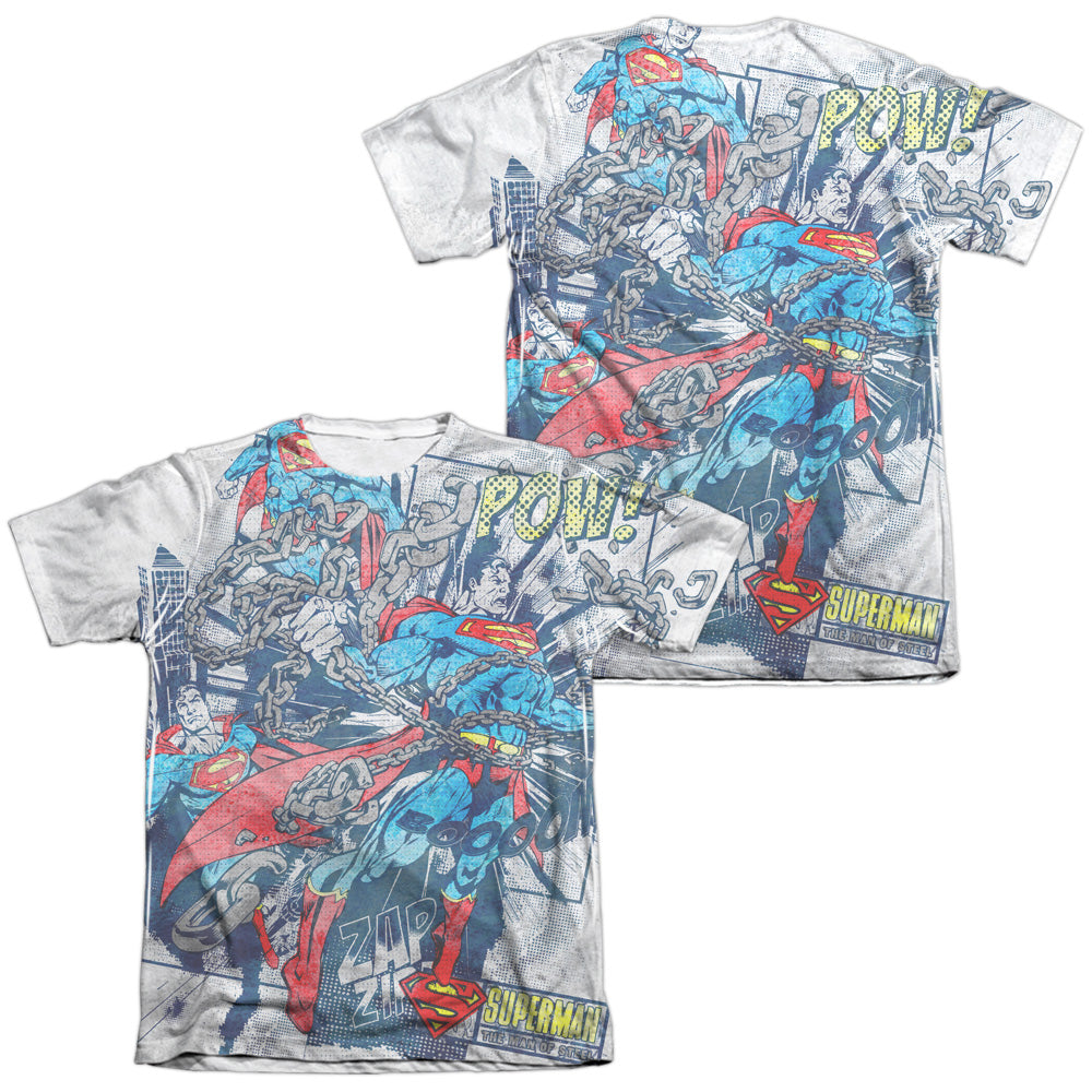 Superman - Break Free (Front/back Print) - Adult 65/35 Poly/cotton Short Sleeve Tee - White T-shirt