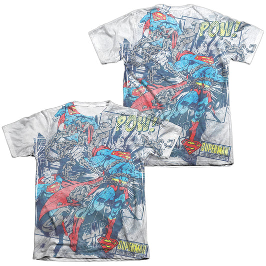 Superman - Break Free (Front/back Print) - Adult 65/35 Poly/cotton Short Sleeve Tee - White T-shirt