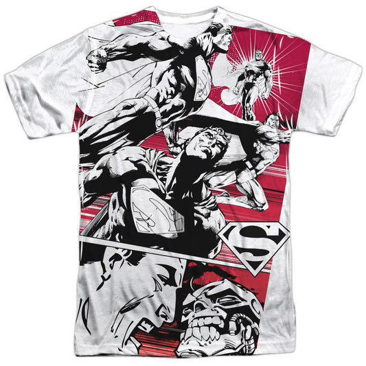 Superman - Angry Red -  Short Sleeve Adult 100% Poly Crew - White T-shirt