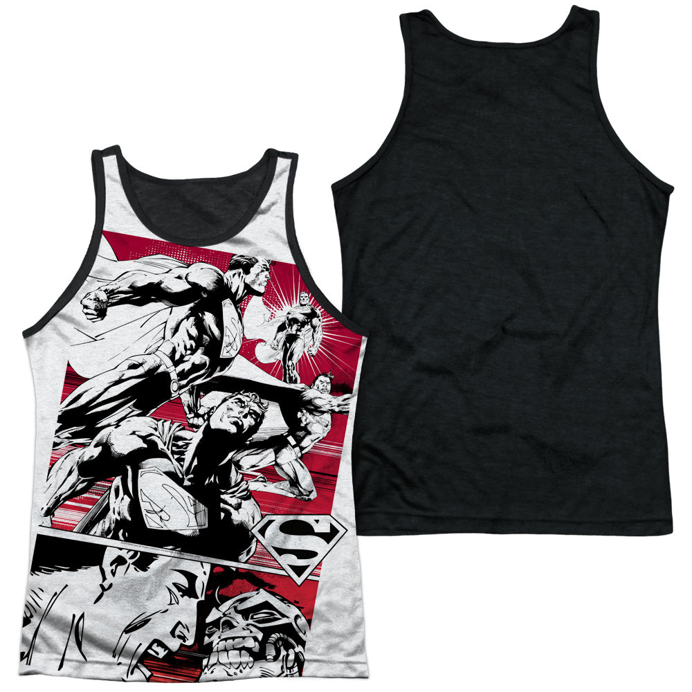 Superman - Angry Red - Adult Poly Tank Top Black Back - White