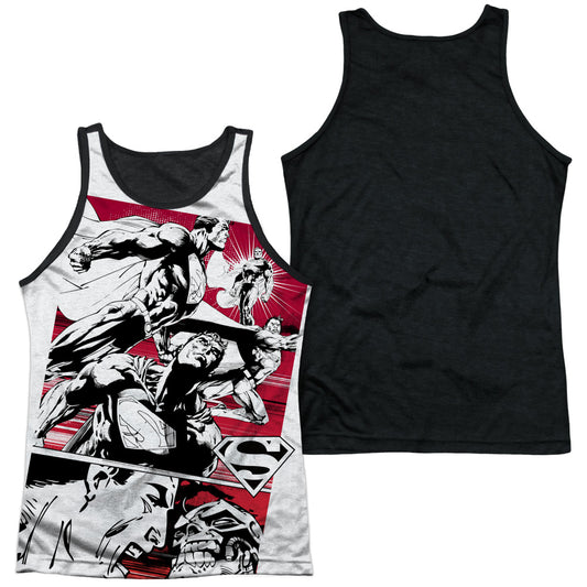 Superman - Angry Red - Adult Poly Tank Top Black Back - White