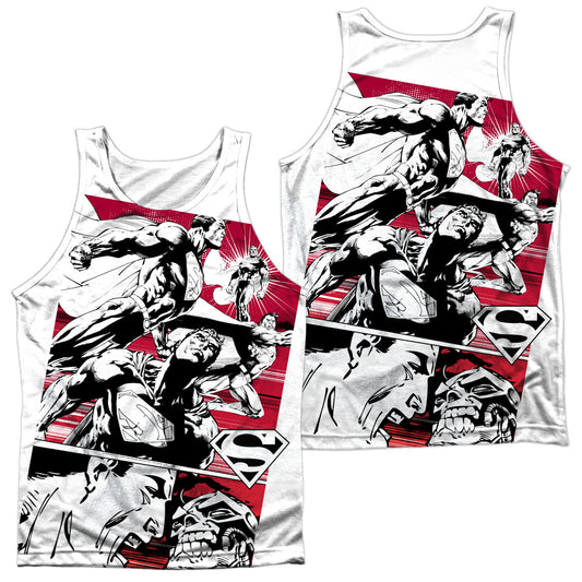 Superman - Angry Red - Adult 100% Poly Tank Top - White