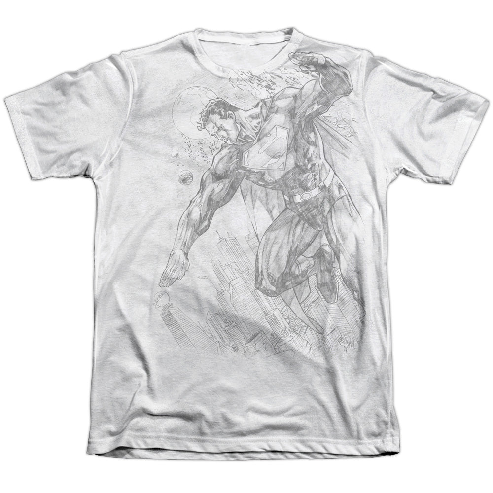 Superman - Pencil City To Space - Adult 65/35 Poly/cotton Short Sleeve Tee - White T-shirt