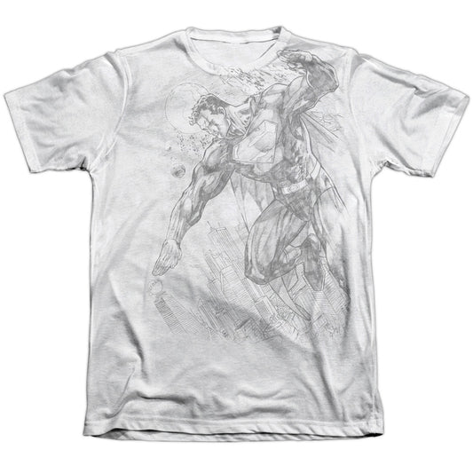 Superman - Pencil City To Space - Adult 65/35 Poly/cotton Short Sleeve Tee - White T-shirt
