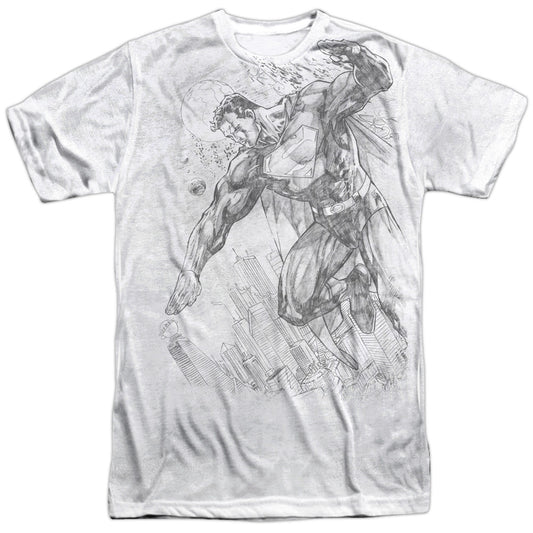 Superman - Pencil City To Space -  Short Sleeve Adult 100% Poly Crew - White T-shirt
