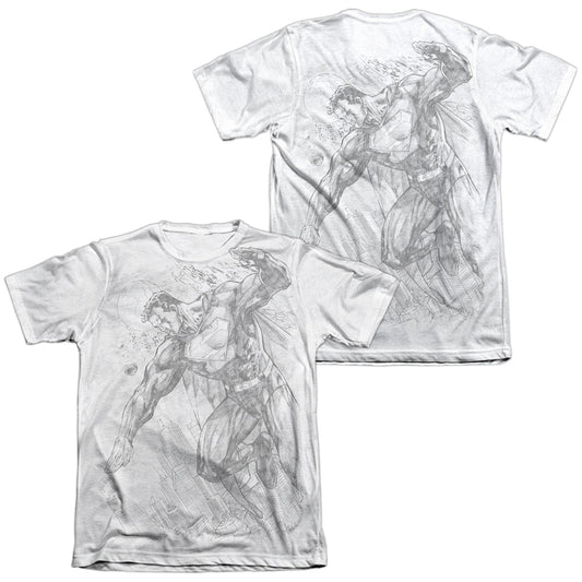 Superman - Pencil City To Space (Front/back Print) - Adult 65/35 Poly/cotton Short Sleeve Tee - White T-shirt
