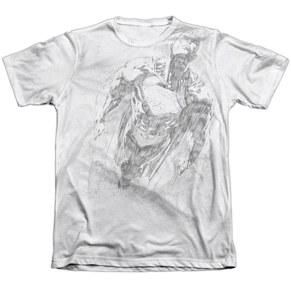 Superman - Exploding Space Sketch - Adult Poly/cotton Short Sleeve Tee - White T-shirt