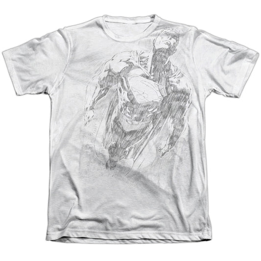 Superman - Exploding Space Sketch - Adult Poly/cotton Short Sleeve Tee - White T-shirt