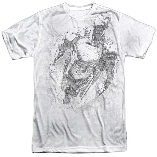 Superman - Exploding Space Sketch - Short Sleeve Adult Poly Crew - White T-shirt