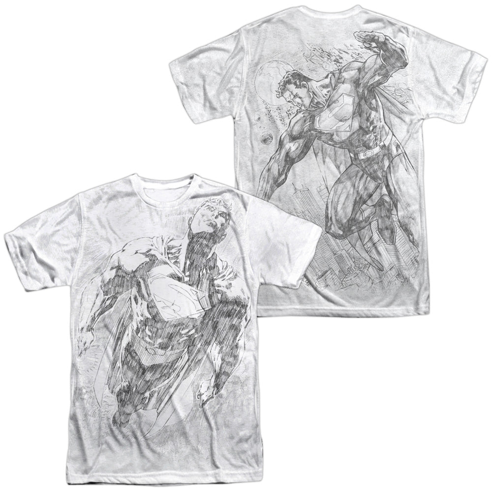 Superman - Exploding Space Sketch - Short Sleeve Adult Poly Crew - White T-shirt