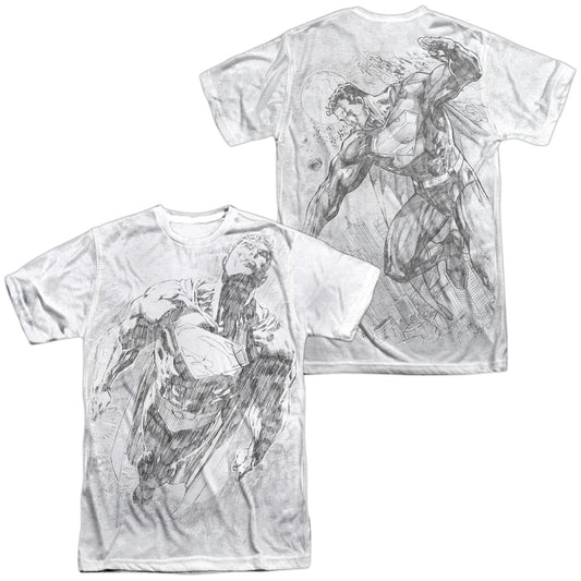 Superman - Exploding Space Sketch - Short Sleeve Adult Poly Crew - White T-shirt