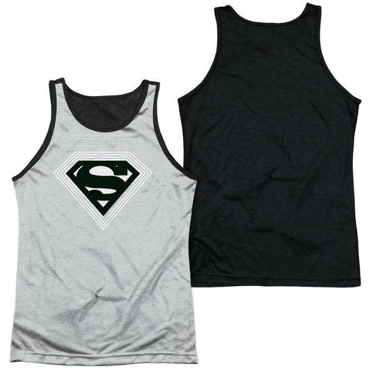 Superman - Optical Stripes - Adult Poly Tank Top Black Back - White