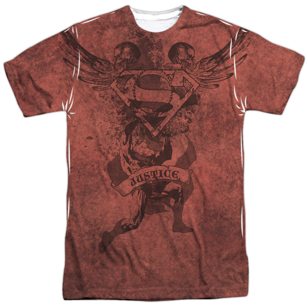 Superman - Justice Upheld -  Short Sleeve Adult 100% Poly Crew - White T-shirt