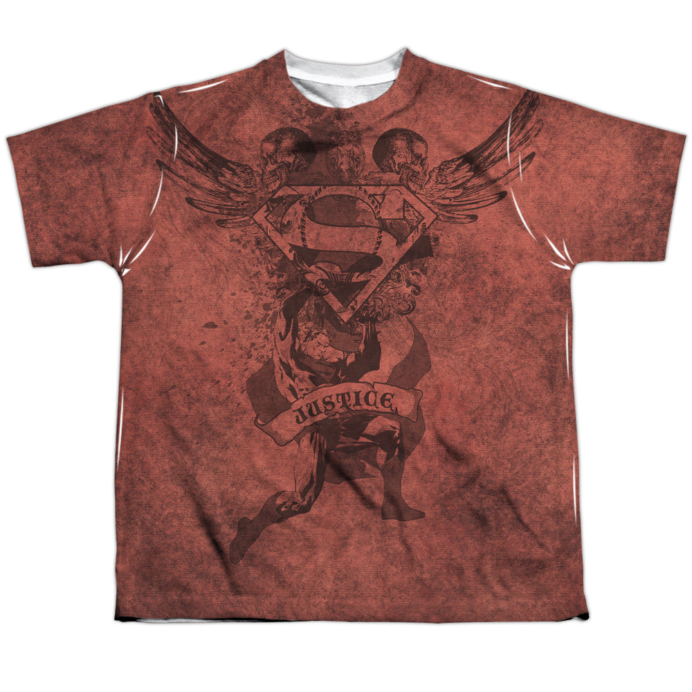 Superman - Justice Upheld - Short Sleeve Youth Poly Crew - White T-shirt
