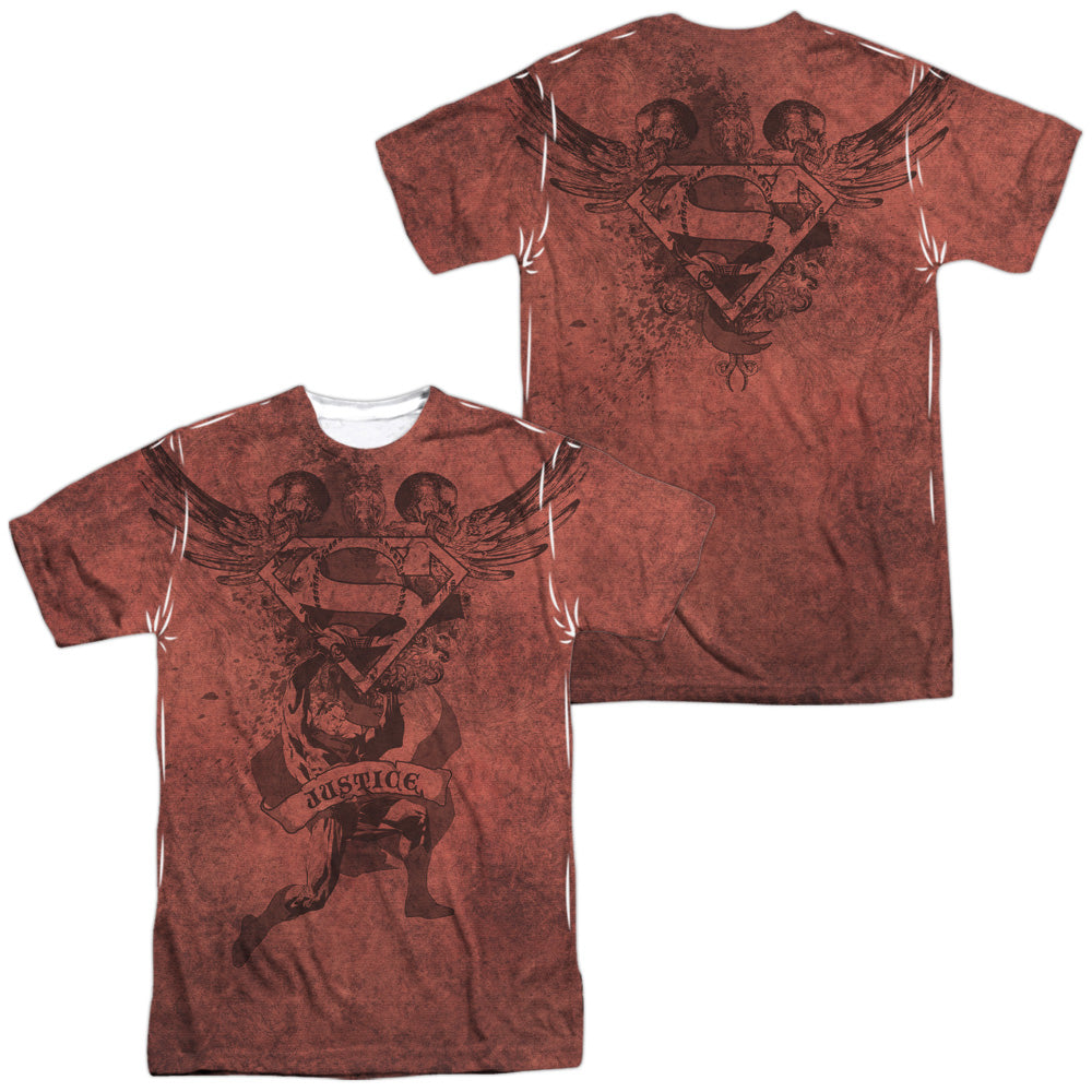 Superman - Justice Upheld (Front/back Print) -  Short Sleeve Adult 100% Poly Crew - White T-shirt
