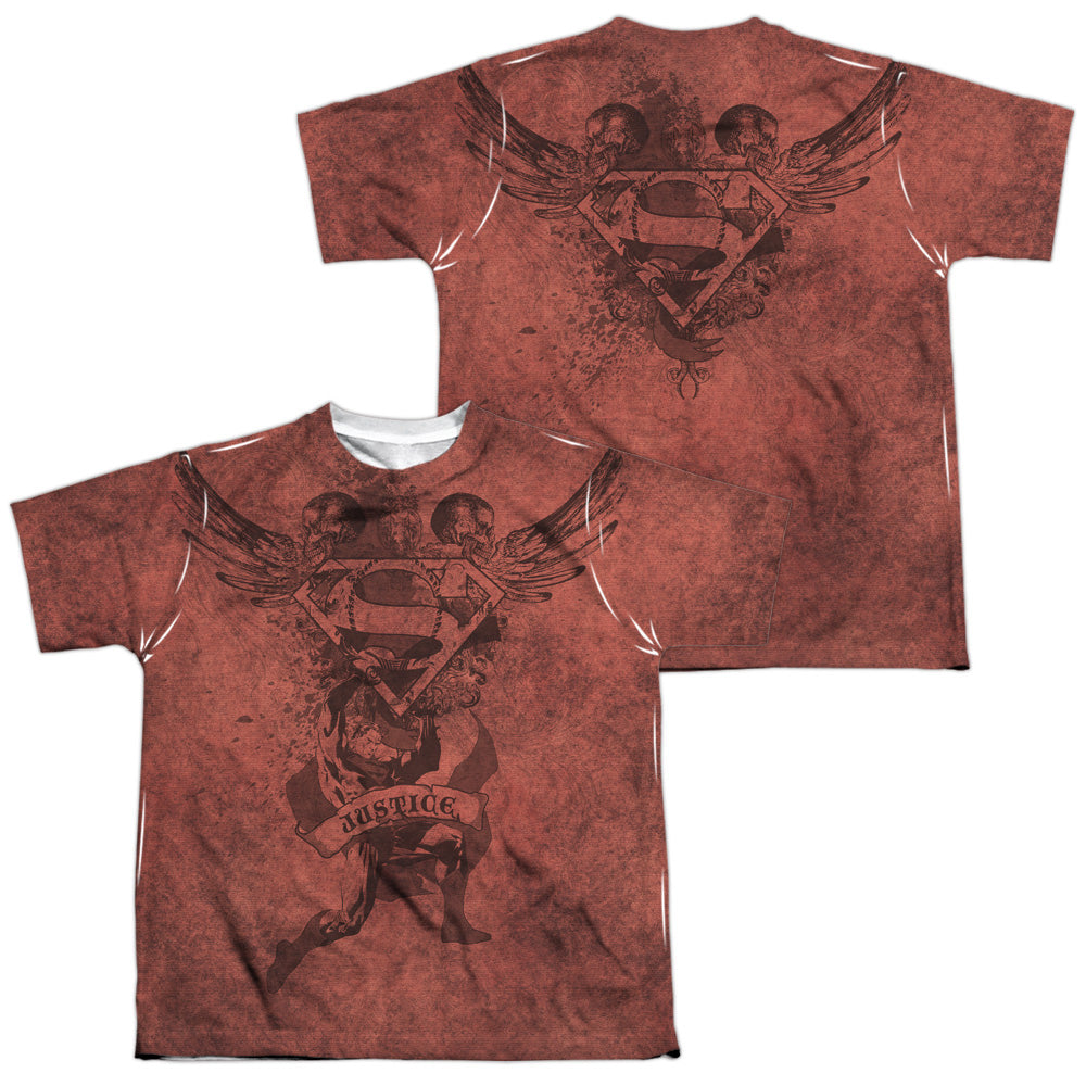 Superman - Justice Upheld - Short Sleeve Youth Poly Crew - White T-shirt