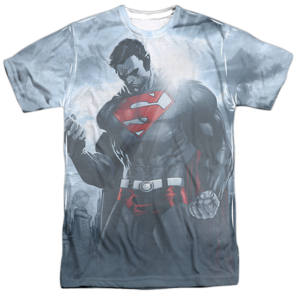 Superman - Light Of The Sun -  Short Sleeve Adult 100% Poly Crew - White T-shirt
