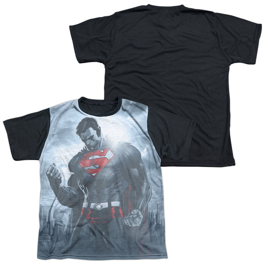 Superman - Light Of The Sun - Short Sleeve Youth White Front Black Back   - White T-shirt