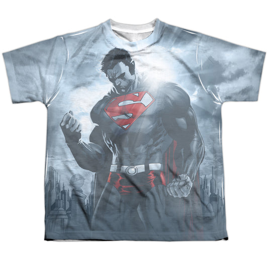 Superman - Light Of The Sun - Short Sleeve Youth Poly Crew - White T-shirt