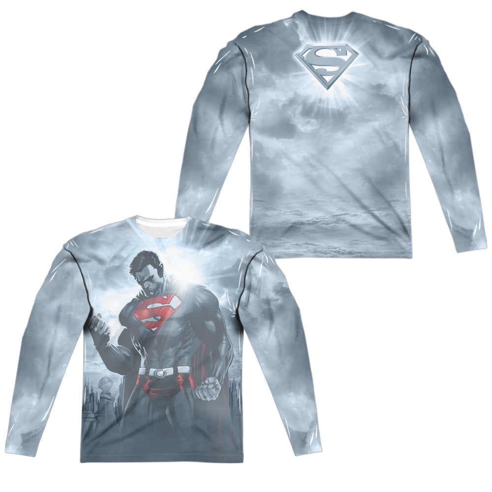 Superman - Light Of The Sun (Front/back Print) - Long Sleeve Adult Poly Crew  - White T-shirt