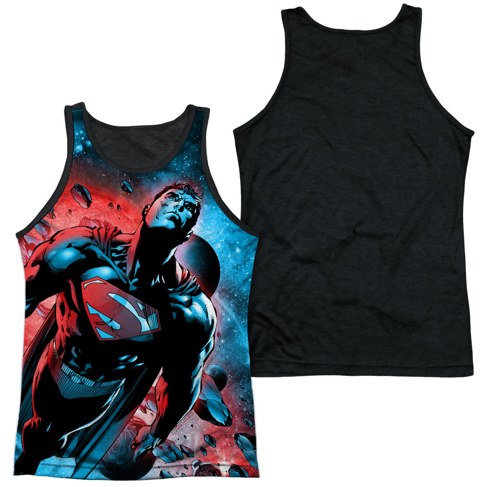 Superman - Red Sun - Adult Poly Tank Top Black Back - White