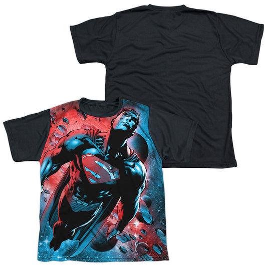 Superman - Red Sun - Short Sleeve Youth White Front Black Back   - White T-shirt