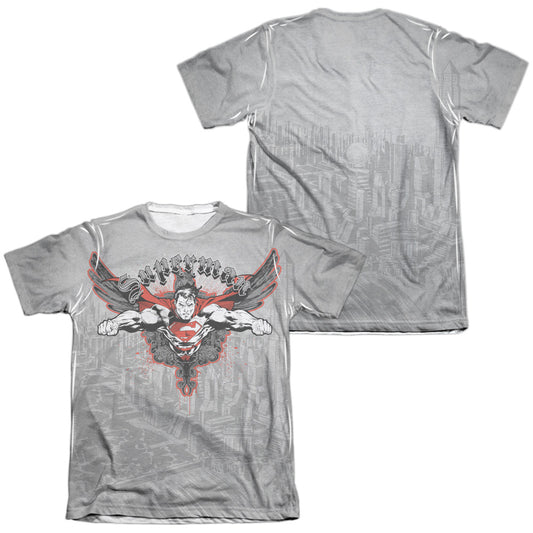 Superman - Take Wing (Front/back Print) - Adult 65/35 Poly/cotton Short Sleeve Tee - White T-shirt