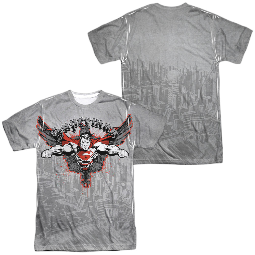 Superman - Take Wing (Front/back Print) -  Short Sleeve Adult 100% Poly Crew - White T-shirt